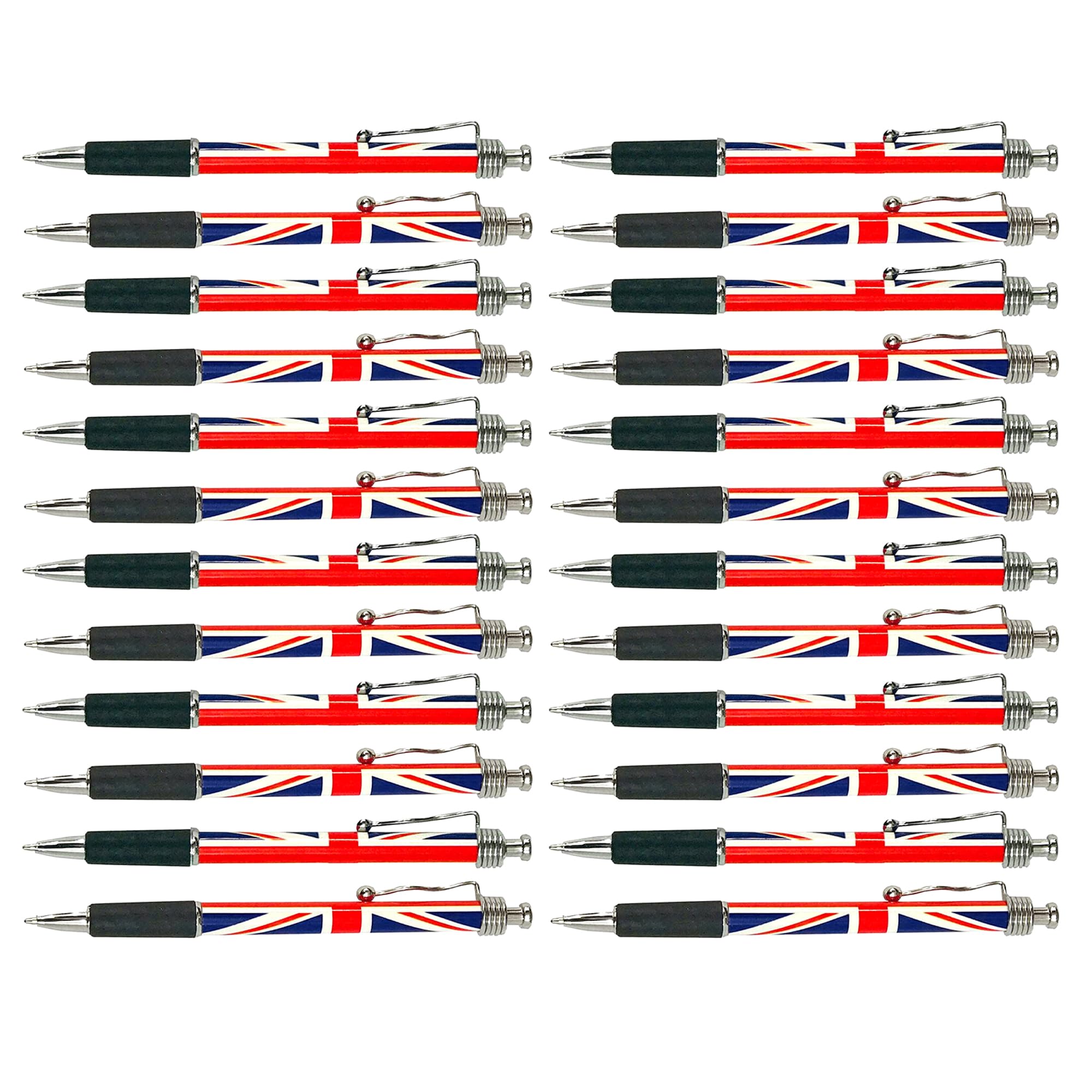 SAJAK Union Jack Flag Retractable Ballpoint Pens (Pack of 24): Patriotic Collectable Souvenir Gift for School, Office Supplies & Party Decoration
