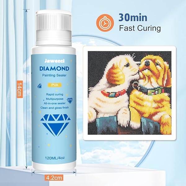 JAWECCI DIAMOND PAINTING SEALER, DIY DIAMOND PAINTING ART SEALER 120ML WITH SPONGE HEAD, 5D DIAMOND PAINTING ACCESSORIES PERMANENT HOLD SHINE EFFECT SEALER FOR DIAMOND PAINTING & PUZZLE GLUE