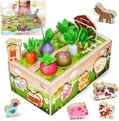 MuMua Montessori Wooden Sensory Farm Toy Set for 1 2 3 Year Olds