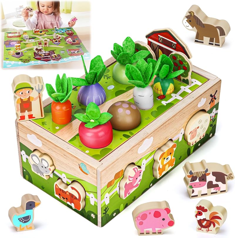 MuMua Montessori Wooden Sensory Farm Toy Set for 1 2 3 Year Olds