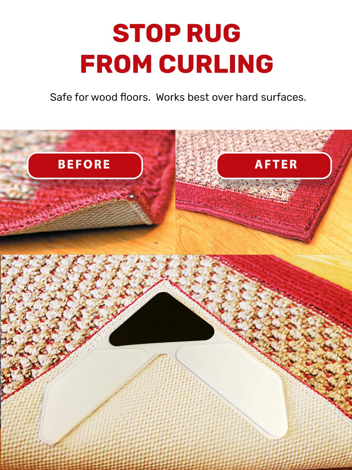 Mua NeverCurl 4pk Rug Corner Grippers Instantly Flattens Rug Corners