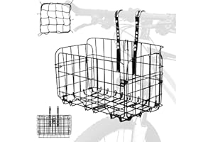 Aikolesa Bike Basket Front/Rear for Adult Bikes, Folding Large Rear Bicycle Basket with Removable Liner Bag Rainproof Cover