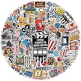 100PCS Movie Stickers Pack – Cinema & Film Themed Vinyl Sticker with Popcorn, Tickets, Cameras, for Laptop, Water Bottle, Scrapbooking, Journals, Kids, Adults, and Daily Decoration