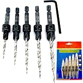 FTG USA Countersink Drill Bit Set 5 Pc Wood #4#6#8#10#12 Tapered Drill Bits | Sharp countersink drill bits for wood working sets. Includes smooth counter sink drill bits tools for wood project needs
