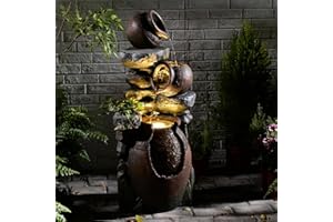 Bumilgar Outdoor Garden Water Fountain for Garden, Patio, Backyard, Deck, Porch and Home Art Decor, 3 Tiers Modern Cascading Outdoor Fountain with Lights 38.4" H