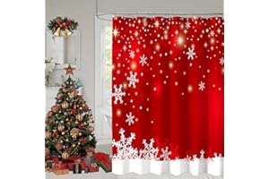 YOSTEV Christmas Shower Curtain, Red Christmas Snowflakes Shower Curtains for Bathroom Decor, Red Winter Holiday Shower Curtain, Xmas Funny Glitter Sparkle Fabric Cloth Bath Curtain, 72x72 Inch