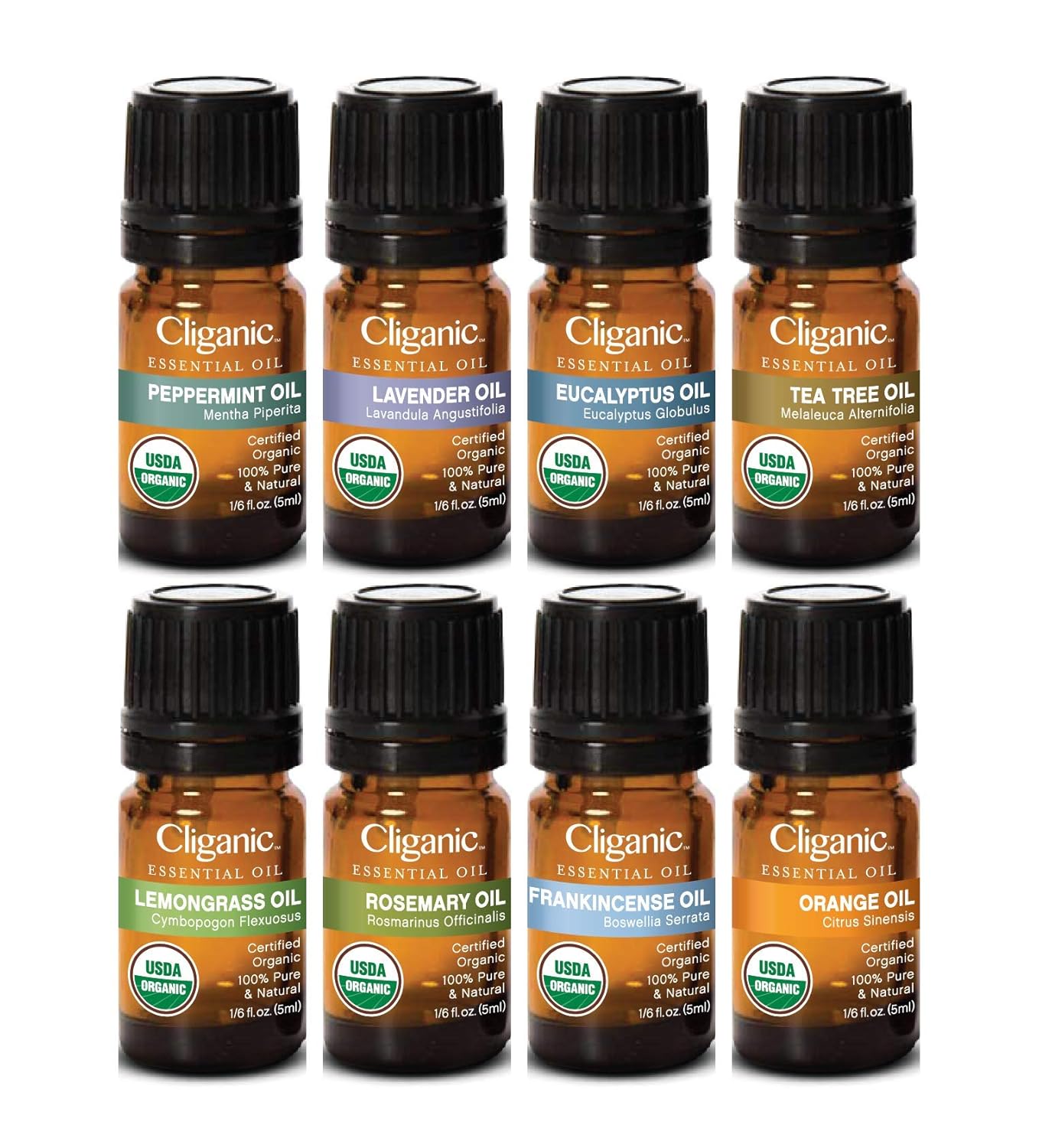 Cliganic USDA Organic Aromatherapy Essential Oils Set (Top 8), 100% Pure Natural - Peppermint, Lavender, Eucalyptus, Tea Tree, Lemongrass, Rosemary, Frankincense & Orange | Cliganic 90 Days Warranty: Beauty