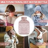 Jsdoin 2L Hot Water Bottle with Faux Fur Cover Pink Leakproof UK view 7