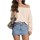 FAlABLE Women's Sweater Off Shoulder & Boat Neck Oversized Long Sleeve Pullover Cozy Knit Fall Winter Casual Tops