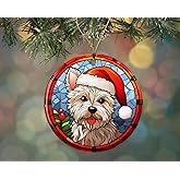 West Highland Terrier Christmas Stained Glass Ceramic Ornament, Tree Hanging Decoration, Dog-Themed Religious Gift for Christians - Printed on Both Sides