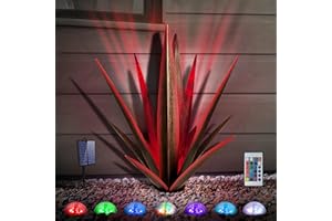 KODIBO Large Tequila Rustic Sculpture, Rustic Metal Agave Plants for Outdoor Patio Yard, Home Decor Hand Painted Metal Agave Garden Yard Statue, Outdoor Lawn Ornaments (Red - L (W/Solar Light))