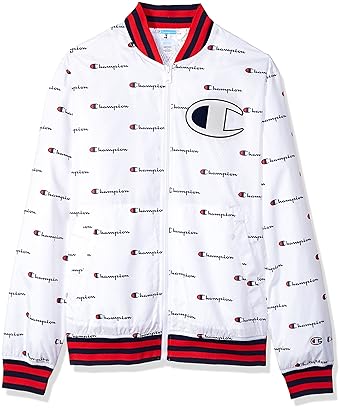 champion script aop satin baseball jacket