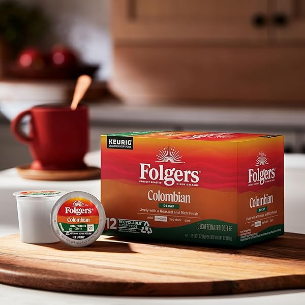 FOLGERS COLOMBIAN DECAF MEDIUM ROAST COFFEE, 72 KEURIG K-CUP PODS
