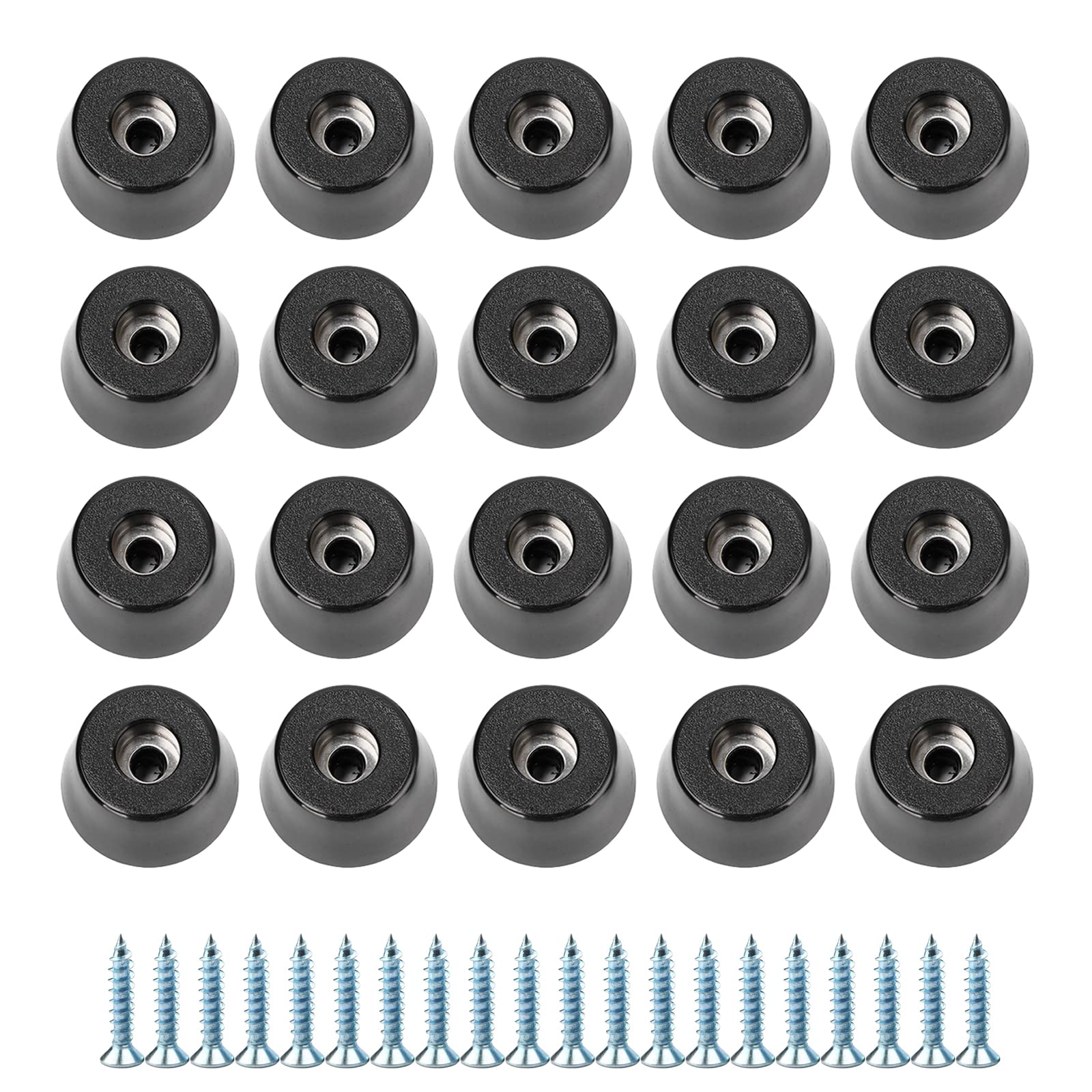 WUDQIJI Screws Rubber Feet Pack of 20 Rubber Feet for Chopping Boards Small Rubber Feet Black Round Black Rubber Feet with Built-in and Stainless Steel Disc Screws (17 x 14 x 10 mm)