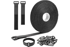 2CMX5M Hook and Loop Strap with 25 Buckles, Reusable Cable Ties Adjustable Fastening Straps for Organizer and Storage -Wire M