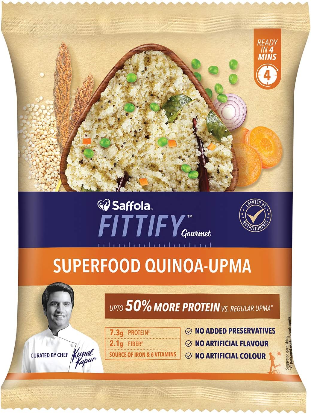Saffola Fittify Gourmet Superfood Quinoa Upma, Power Breakfast, 6 X 50 g