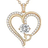 CDE Initial Necklaces for Women, Rose Gold A-Z Letter Heart Pendant Jewelry Gifts for Wife Mom Girlfriend Lady Her