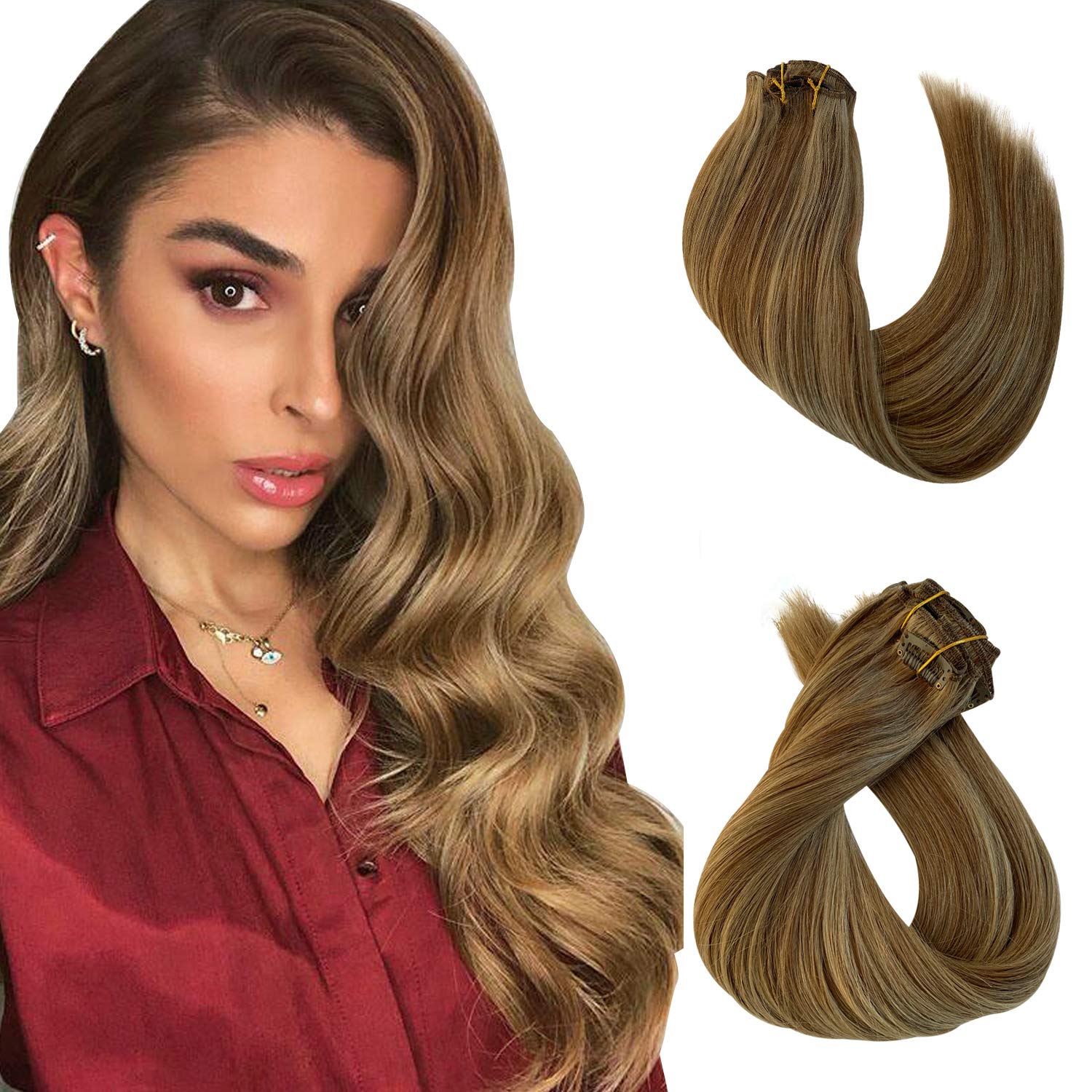 Amazon Com Clip In Hair Extensions Human Hair Ash Brown With