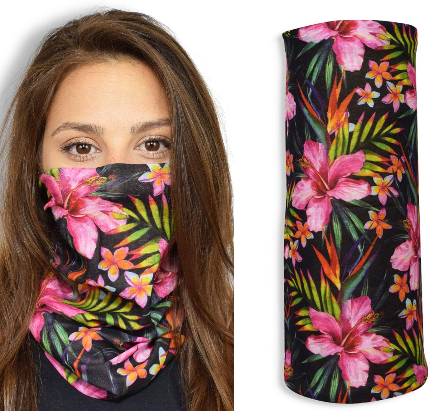 JOHN BOY Fitness Face Guard - UPF 50+ Multi-Purpose Athletic Mask with UV Sun Protection & Moisture Wicking Fabric - HIBISCUS