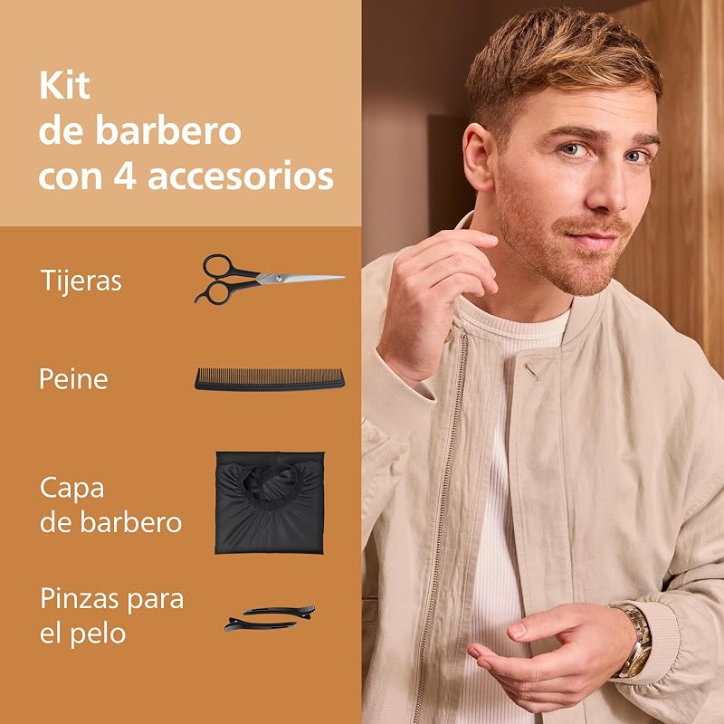 Máquina de cortar cabelo Série 9000 - Máquina de cortar cabelo para homens e mulheres, lâminas auto-afiantes, 28 comprimentos em intervalos de 1 mm, Corte e Fluxo, autonomia de 180 minutos, kit de barbeiro de 4 peças, HC9721/15