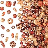 Pndeyo Wooden Beads for Crafts, Large Hole Natural Wood Hair Bead, Vintage Wooden Spacer Beads for Macrame Necklace Bracelet DIY Craft Handmade Decor- Wood Color