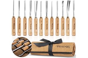 IMOTECHOM 12-Pieces Woodworking Wood Carving Tools Chisel Set with Canvas Bag, Razor Sharp CR-V 60 Steel Blades
