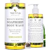 Tree to Tub Unscented Body Wash for Sensitive Skin & Dry Skin - Moisturizing pH Balanced Fragrance Free Body Wash, Hydrating Sulfate Free Body Soap for Women & Men w/Organic Shea Butter, Natural Aloe