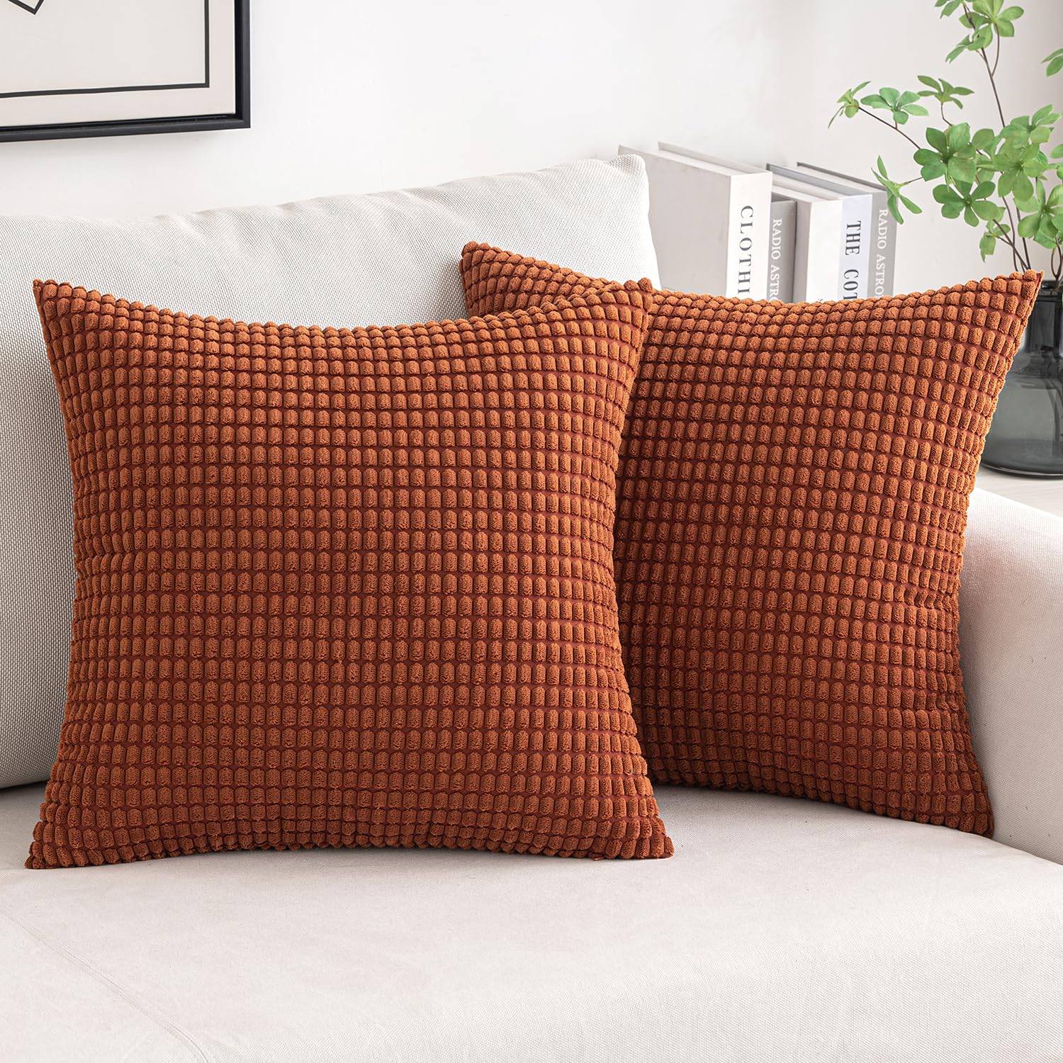 Photo 1 of MIULEE Pack of 2 Fall Pillow Covers 18x18 Inch Granules Soft Corduroy Decorative Throw Pillow Covers for Couch Cushion Sofa Bedroom Living Room, Dark Rust