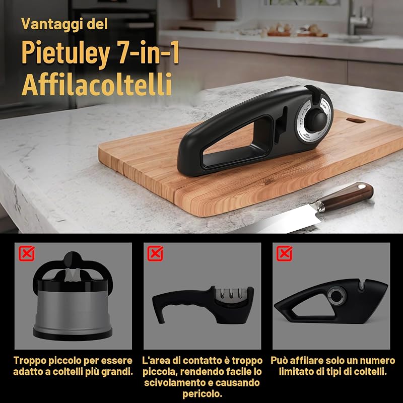 Affilacoltelli Professionale 7 in 1, Affila Coltelli da Cucina, Affilatore per Coltelli, Knife Sharpener, Seghettati Ceramici Affila Forbici, Affilacoltelli Manuale, Affilatrice Coltelli