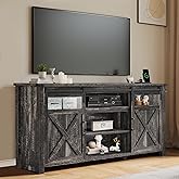 YITAHOME Farmhouse TV Stands for 75 Inch TV with Power Outlets, Entertainment Center with Sliding Barn Doors and Adjustable Shelves, TV Cabinet Media Console Table for Living Room, Dark Rustic Oak