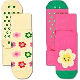 Happy Socks Kids 2-Pack Smiling Daisy Anti-Slip Socks, Beige