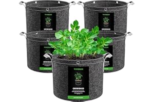 VIVOSUN 5-Pack 5 Gallon Grow Bags, 500G Thick Nonwoven Fabric Pots with Strap Handles, Multi-Purpose Rings, for Low Stress Pl