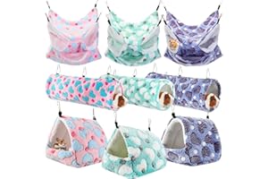 Abbylike 9 Pieces Rat Hammock 3 Tier Guinea Pig Ferret Hammocks Small Pet Hanging Tunnel Glider Toy Guinea Pig Ferret Hideout Bed Cage Accessories for Hamster(Green, Purple, Pink,Heart)