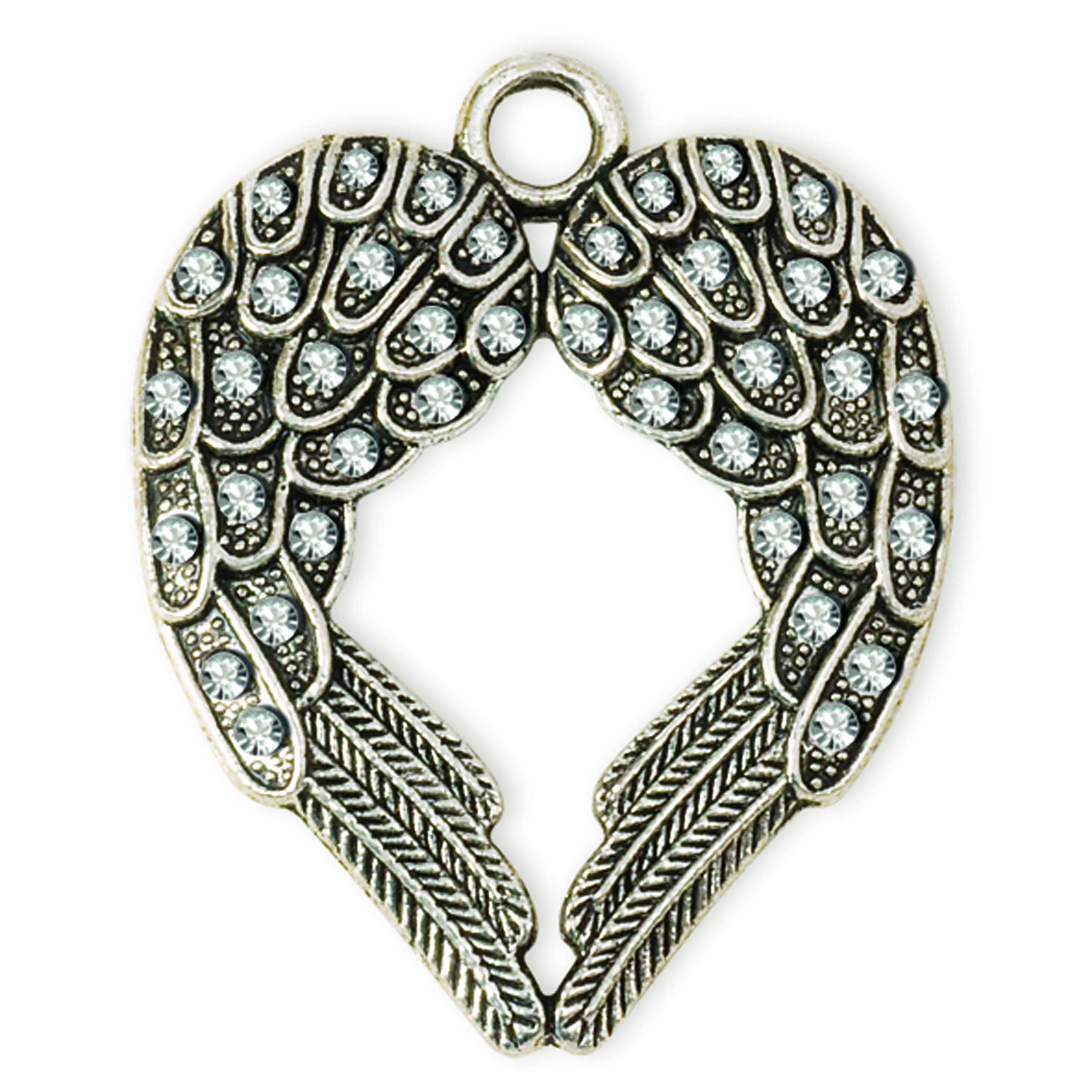 Solid Oak Steampunk Metal Pendant Double Wings Silver, Acrylic, Multicoloured, 0.15 x 2.9 x 3.65 cm