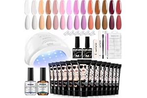 Morovan Poly Gel Nail Kit: 48W U V Light Poly Nail Extension Gel Kit Clear Natural 14 PCS Poly Gel Nail Starter Kit DIY at Home