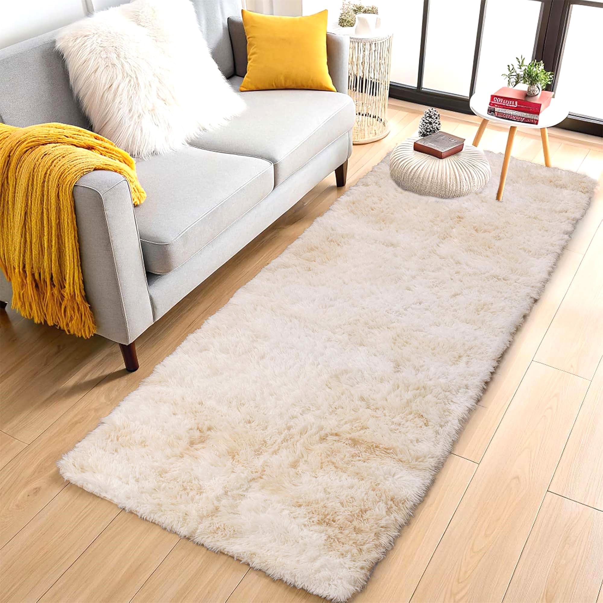 Aspire Homeware Rugs Living Room - Tie-Dye Cream Area Rugs for Bedroom, Large Hallway Runner Rug Anti Slip 80 x 300 cm - Modern Super Soft Floor Carpets – Fluffy Shaggy Bedside Rug for Kids Room — image 1
