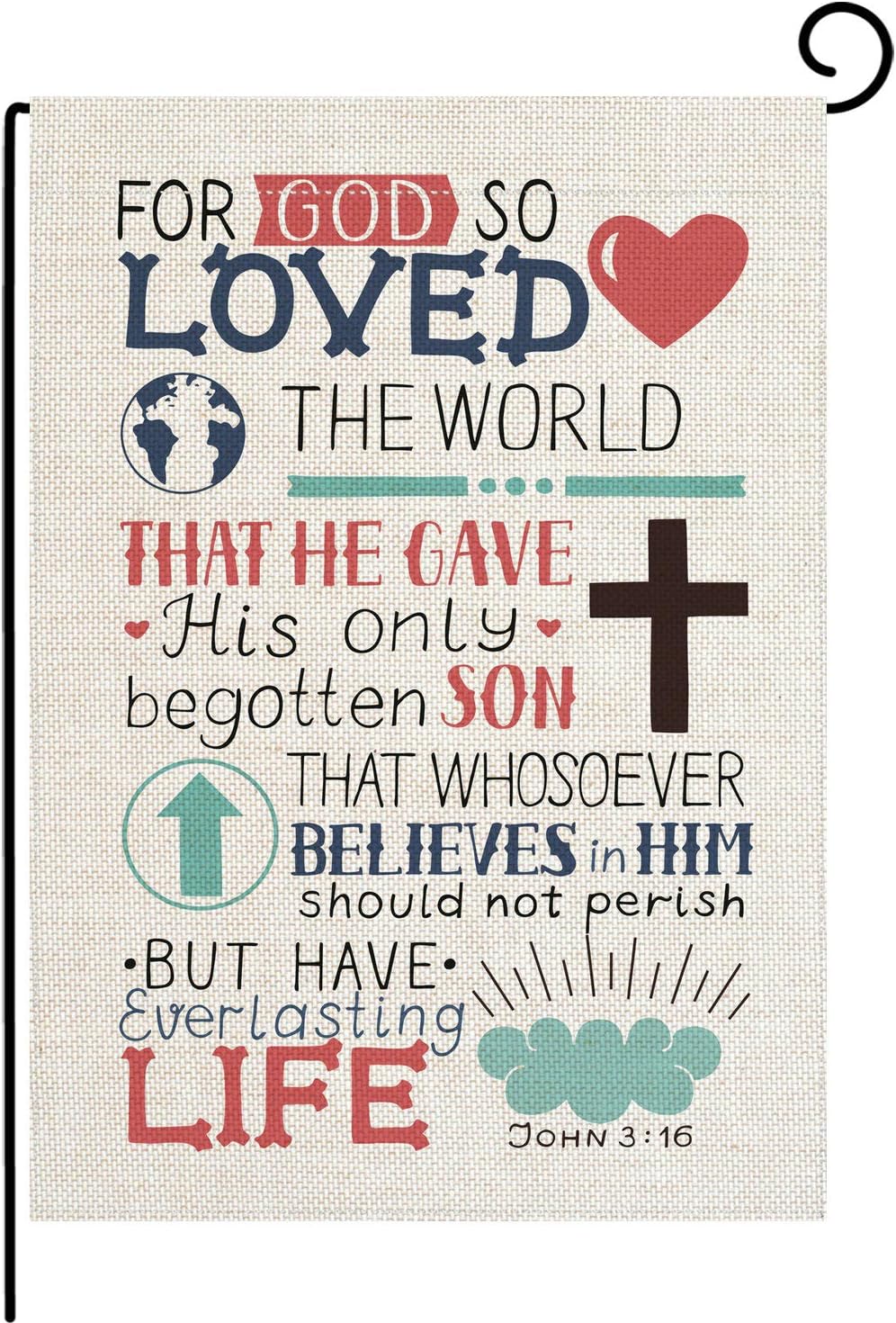 pingpi Christian Bible Verse Garden Flag Vertical Double Sided John 3:16 for God So Loved The World Flag Yard Outdoor Decoration 12.5 x 18 Inch