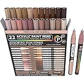 Acrylic Paint Pens 22 Skin Tones Assorted Pro Color Series Markers Set 0.7mm Extra Fine Tip for Rock Painting, Glass, Mugs, Wood, Metal, Canvas, Projects, Non Toxic, Waterbased, Quick Drying