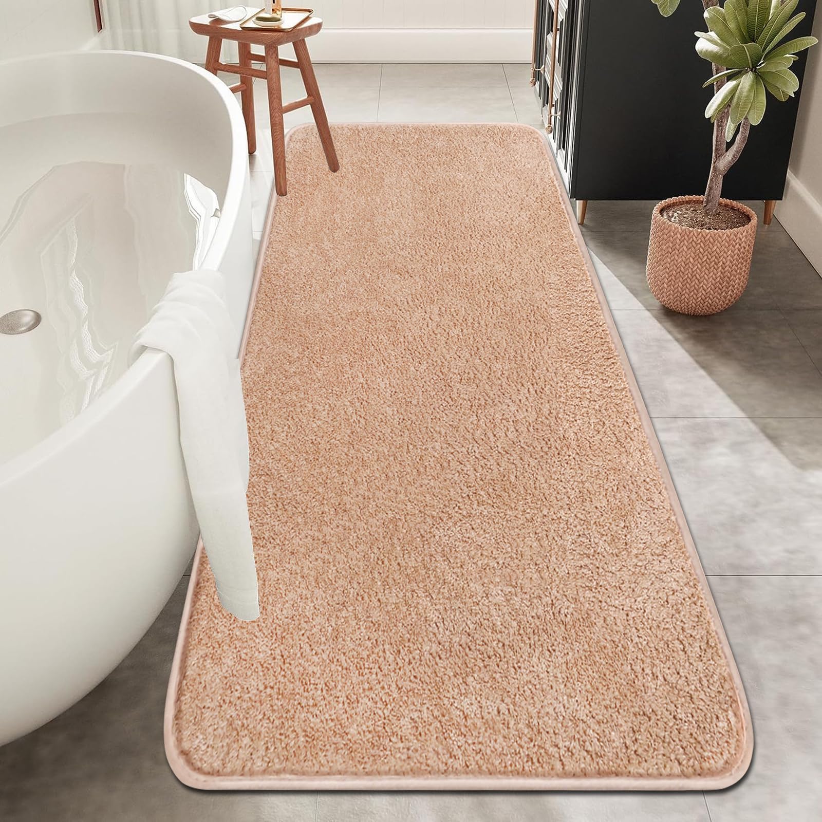Rururug Bath Mat, Beige, Soft Microfibre Bathroom Mat, Bathroom Rug, Large 120 x 50 cm, Non-Slip, Washable