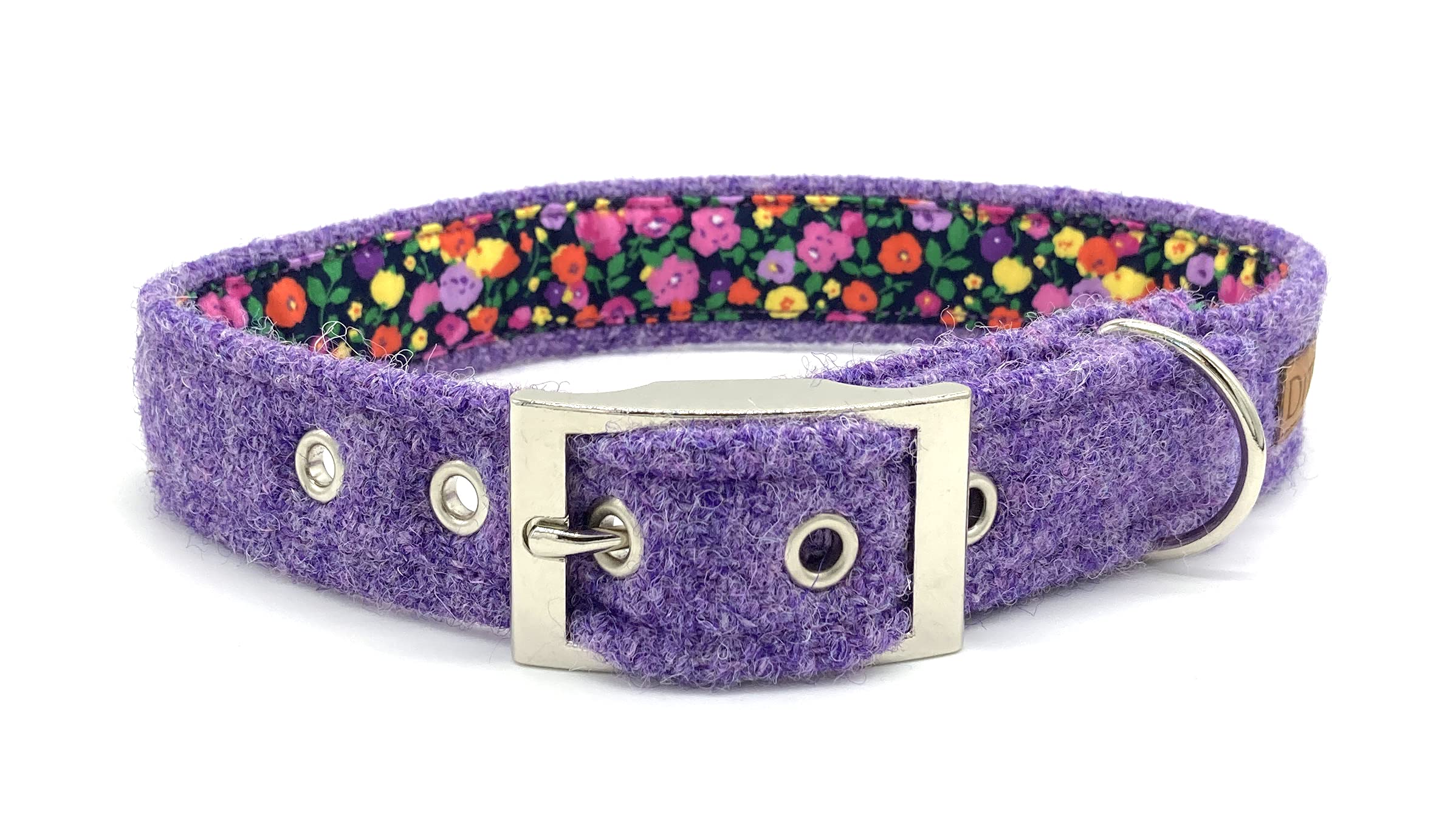 Ditsy Pet Harris Tweed Dog Collar with Buckle (Lilac, S)