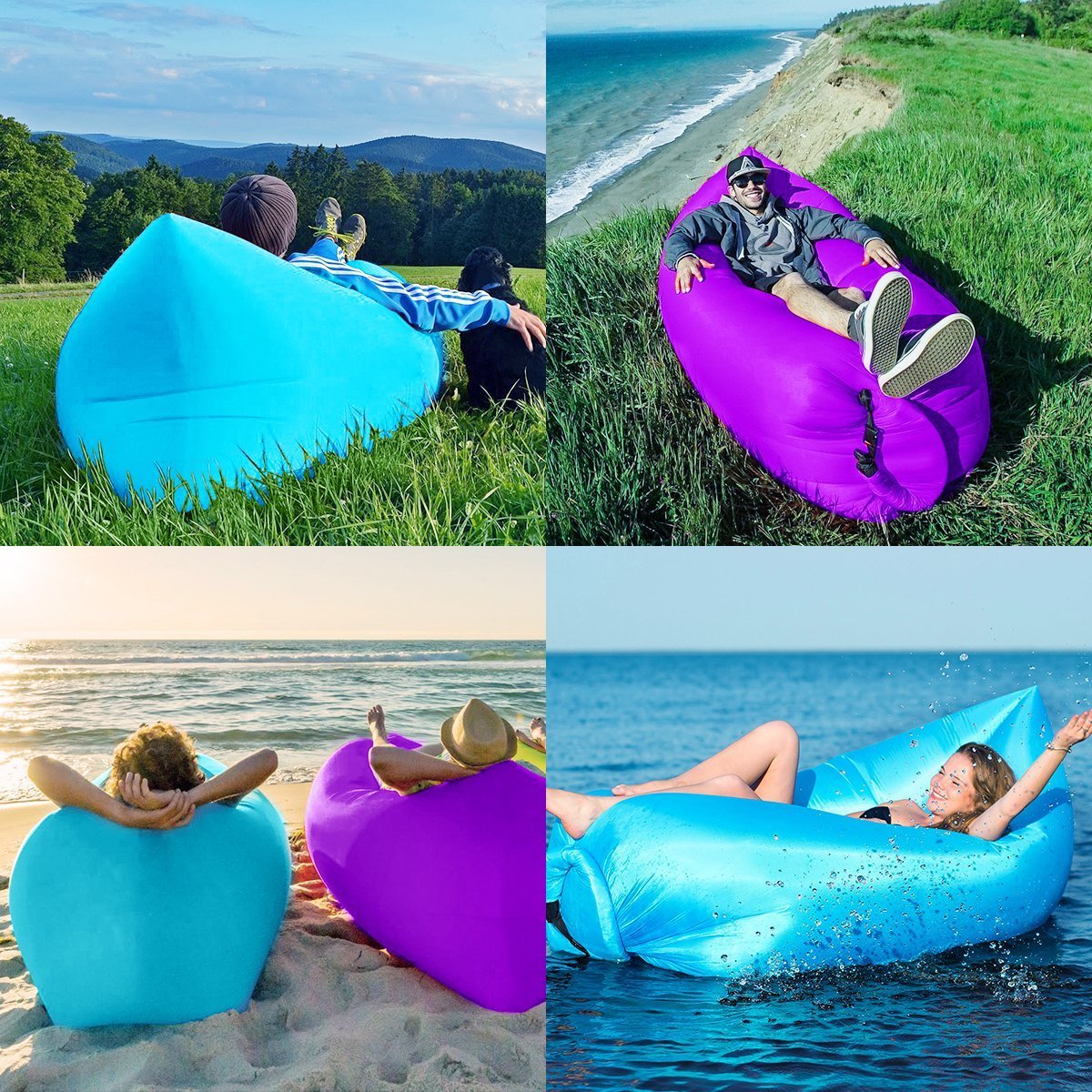 isYoung Portable Inflatable Air Sofa, Ultra Waterproof and Durable for Camping, Beach, Park, Backyard, Picnics or Indoor Wind Bed Lounger (Blue Air Sofa)
