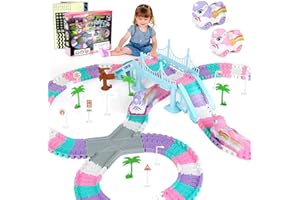 COROIESTY 268 PCS Unicorn Race Tracks for Kids Toys, Glow in The Dark Magic Toy Set, 2 Unicorn Cars Track, Flexible DIY Track Set, Birthday Gift for Age 3-9 Boys Toddler Girls