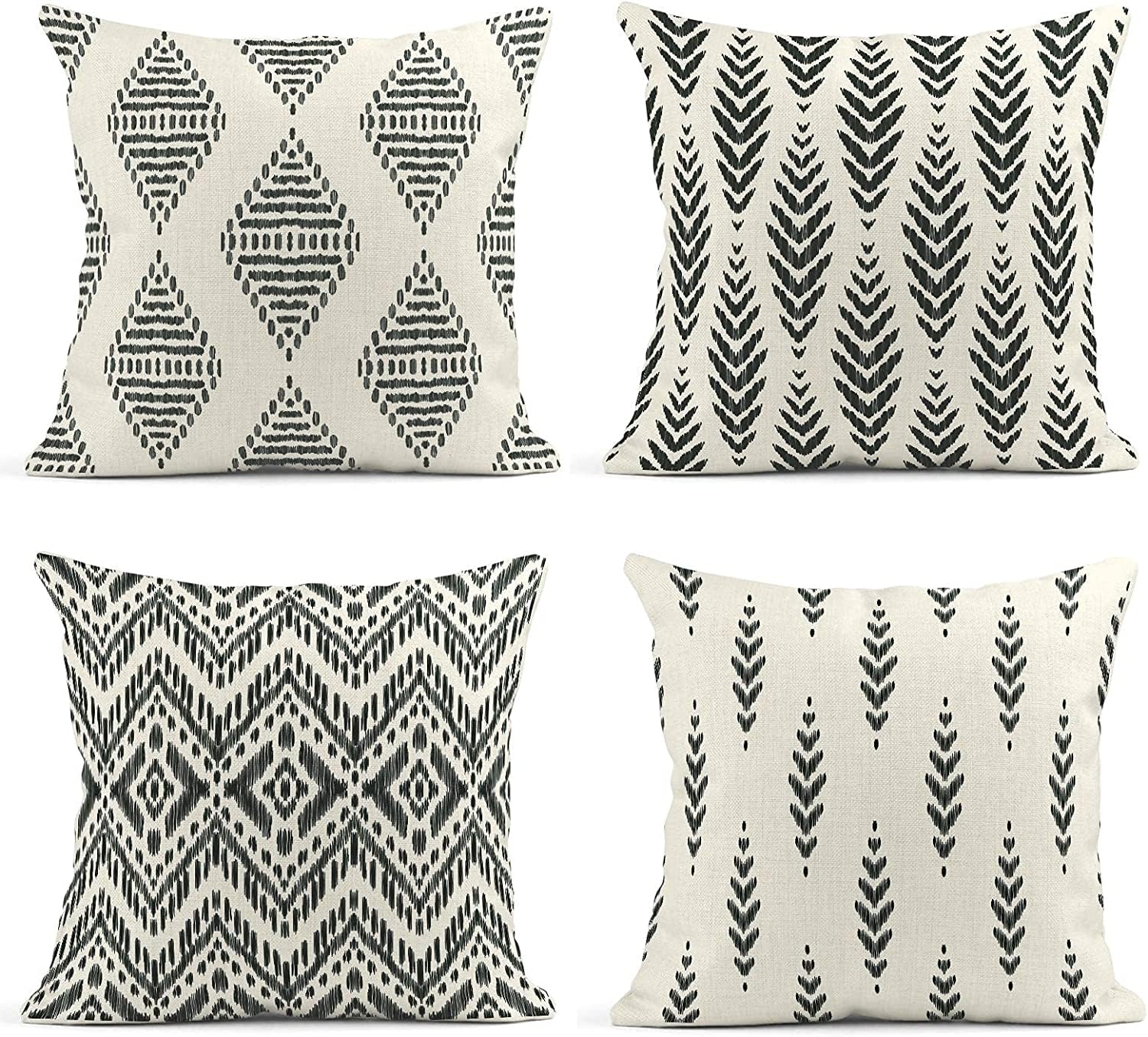 QUALKNOY Set of 4 Cushion Covers 18"x18" Black Grey Modern Boho Decorative Geometric Throw Pillow cases 45 x 45cm for Sofa Living Room Garden Outdoor Home Decor Pillowcases
