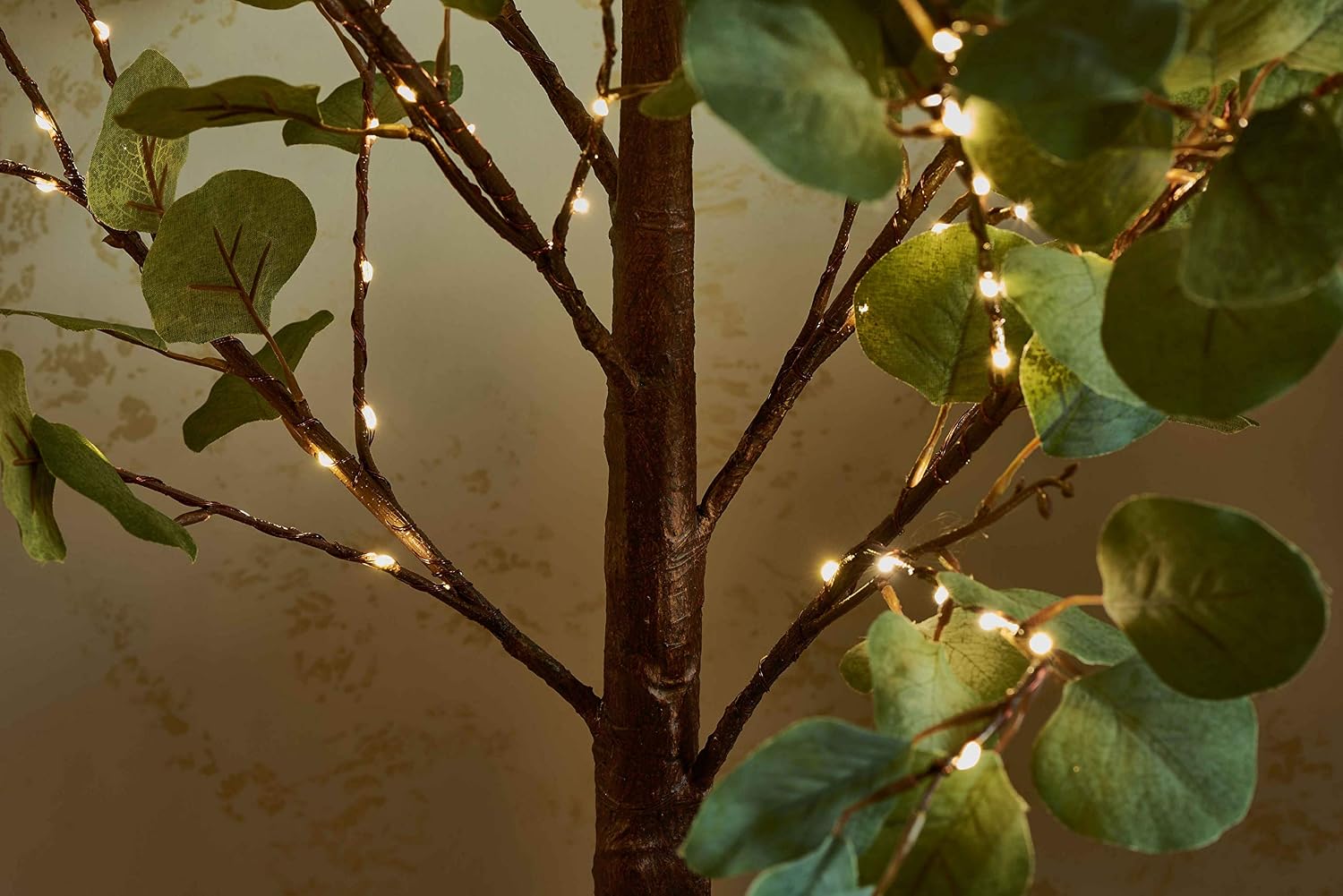 Hairui Lighted Eucalyptus Tree Plug in 4FT 160 Warm White LED Artificial Greenery Tree with Lights for Wedding Halloween Christmas Holiday Home Party Decoration - Image 3