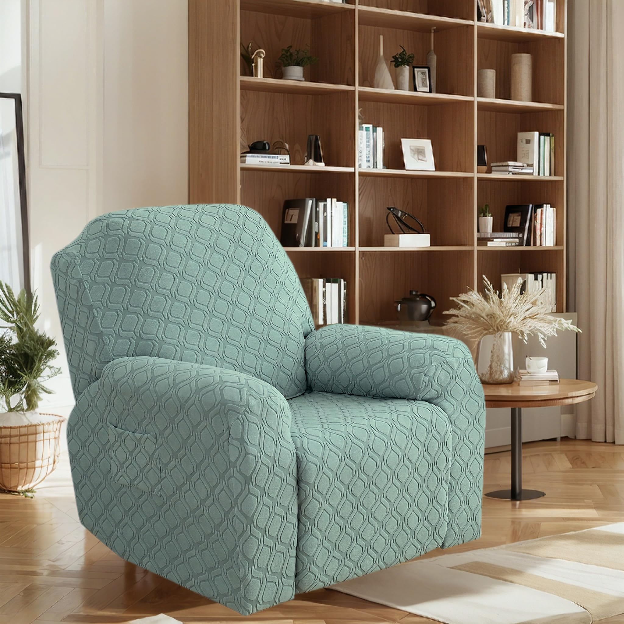 OKUYUK Recliner Chair Cover, 4-Pieces Stretch Recliner Covers for Recliner Chair Soft Reclining Chair Slipcover Furniture Protector for Dogs Cats (Fruit Green, 1 Seater)