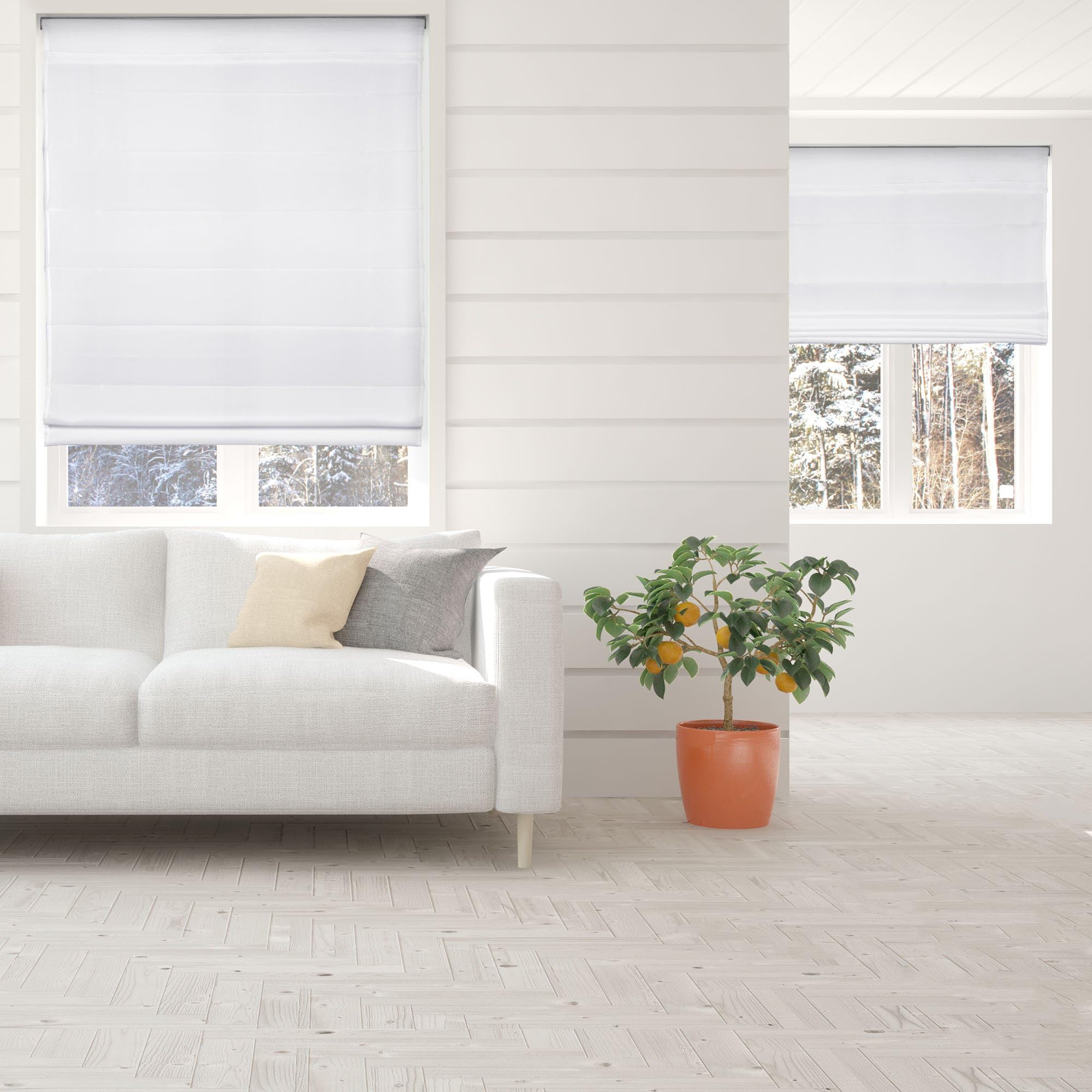 Calyx Interiors Cordless Lift Fabric Roman Shades in Size 22-Inch Width x 60-Inch Height Color Light Filtering White