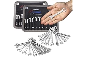 ironcube Midget Wrench Set, SAE & Metric, 20-Piece, Mini Combination Wrench Set, Lightweight, with Rolling Pouch For Plumbing in Tight Spaces
