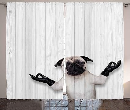 Animal Decor Curtains Spiritual Funny Bulldog With Leather Gloves