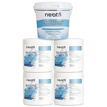 Neatfi Multi Purpose Surface Wipes 4 Rolls 4600 Wipes Reusable Wipe Bucket Dispenser Included Gym Equipment Cleaning Wipes Disinfecting Gym