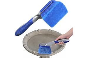 HAPPYALLEY Bird Bath Cleaner, Hummingbird Feeder Cleaning Brushes, Non Scratch Scrub Brush with Large Ergonomic Handle and PVC Bristles for Bird Feeder, Bath Accessories, Fountain, Concrete Outdoor Cleaning